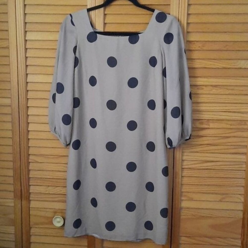 Amanda Uprichard Tan Polka Dot Walsh Sheer Sleeve Square Neckline Sheath Dress S